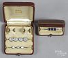Mother-of-pearl gentleman's dress set, 20th c., backed with 14K yellow gold
