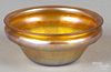 Quetzal art glass bowl, signed on base, 1 3/4'' h., 4 1/4'' dia.