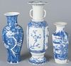 Three export porcelain vases, early 20th c., 10'' h., 12 1/2'' h., and 15 1/4'' h.