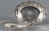 Two sterling silver trays by Wallace and Meriden, 12'' l. and 10 3/4'' l., 20.2 ozt.