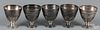 Five Continental silver egg cups, unmarked, 10 ozt.