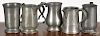 Five English pewter tankards, 19th c., tallest - 6 3/4''.