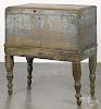 Painted pine sugar chest on stand, 19th c., retaining a dry scraped blue surface, 36'' h., 33'' w.