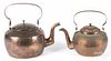 Pennsylvania dovetailed copper kettle, 19th c., 10 1/2'' h., together with another kettle, 9 1/2'' h.
