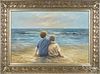 American oil on canvas of two children at the beach, 20th c., signed B. Irwin, 24'' x 36''.