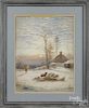 Julius Augustus Beck (American 1831-1915), watercolor winter landscape, signed lower left, 19'' x 14''