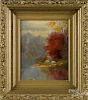 Julius Augustus Beck (American 1831-1915), oil on canvas river landscape, 8'' x 6 1/2''.