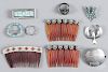 Native American silver and turquoise jewelry, together with three hair combs, three brooches