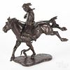 Patinated bronze of a Native American on horseback, 20th c., monogrammed on base, 10'' h.