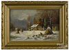 Julius Augustus Beck (American 1831-1915), oil on board winter landscape with a cottage, signed