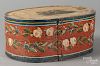 Continental painted bentwood box, 19th c., the lid with transfer decoration of two children