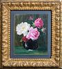 STILL LIFE PINK WHITE ROSES OIL PAINTING