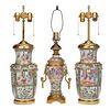 Three Chinese Famille Rose Vases Mounted as Lamps