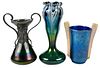 Three Loetz Style Iridescent Glass Vases