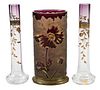 Three Continental Amethyst and Gilt Painted Vases