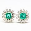 Platinum and 18KT Gold Emerald and Diamond Earrings, Van Cleef & Arpels