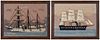 Two Framed Pictorial Woolworks, Sailing Ships