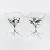 (2) Italian Toleware Floral Iron w/ Glass Top Tables