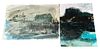 Two Mid Century Notre Dame Artist DON VOGL Mixed Media Seascape Works