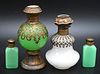Group of Four Opaline Perfumes, to include green and white with metal overlay.