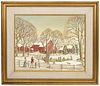 Jean Halter 'Town Center in Winter' Painting O/B