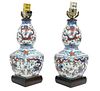 Pr. Chinese Porcelain Square Gourd 'Dragon' Lamps