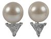 Pearl and Diamond Pierced Earrings