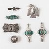 Seven Southwest Silver Brooches