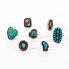 Seven Navajo Silver and Turquoise Rings