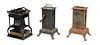Group of Three French Kitchen Items, 19th c., consisting of two cast iron windup rotisserie, and a folding iron camp stove, Largest rotisserie- H.- 16