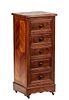French Louis Philippe Carved Walnut Marble Top Nightstand, early 20th c., the inset highly figured brown marble over a frieze drawer, a faux double dr