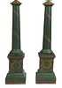 Pair of Green Tole Columnar Table Lamps, 20th c., with gilt decoration, on a stepped square base, H.- 22 in., W.- 5 1/4 in., D.- 5 1/4 in.