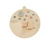 14K Yellow Gold Sailboat Medallion, mounted with a cabochon opal, blue topaz stars, and a tiny ruby on the boat's pennant, Dia.- 1 1/2 in., Wt.- .62 T