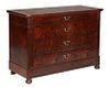 French Louis Philippe Carved Mahogany Commode, 19th c., the rounded corner top over a long frieze drawer and three deep drawers, on a plinth base on t