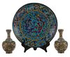 Cloisonné Dragon Bowl and a Pair Cloisonné garlic-head vases - 景泰蓝龙纹瓷碗和一对景泰蓝蒜头瓶