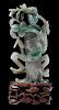 Carved Green Nephrite Jade Quanyin Branch with fruit  - 雕饰色翠玉持果观音像