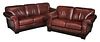 Italian Red Leather-Upholstered Sofa
