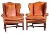 Pair of Ralph Lauren Brown Leather Wing Chairs
