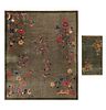 Pair Of Antique Chinese Art Deco Rugs 9 ft 7 in x 8 ft (2.92 m x 2.43 m) + 4 ft x 2 ft (1.21 m x 0.6 m)