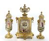 19th C. French Chinoiserie Bronze & Porcelain Clock Set