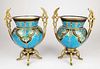 Pair of 19th C. French Jewelled Bronze Mounted Vases