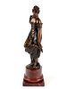 19th C. Bronze & Rouge Marble Figure of Woman Signed