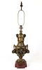 19th C. French Art Noveau Bronze & Rouge Marble Lamp