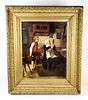 19th C. Mark William Langois Signed "The Barber" Oil on Canvas