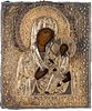 A RUSSIAN ICON OF THE TIKHVINSKAYA MOTHER OF GOD IN A GILT SILVER OKLAD, MARKED VZ IN CYRILLIC, MOSCOW, CIRCA 1863