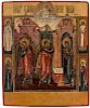A RUSSIAN ICON OF THE ANNUNCIATION WITH SAINTS AND MARTYRS