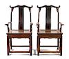 * A Pair of Elmwood Official's Hat Chairs, Sichutouguanmaoyi Height 45 7/8 inches.