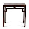 * A Chinese Red Lacquered Elmwood Side Table, Tiaozhuo Height 32 3/4 x width 32 x dept 17 inches.
