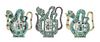 * Three Famille Verte Porcelain Puzzel Teapots Height of tallest 9 inches.