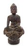 A Carved Wood Figure of Buddha Height 18 inches.